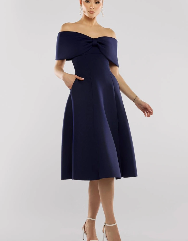 Bow Off The Shoulder A Line Midi Dress