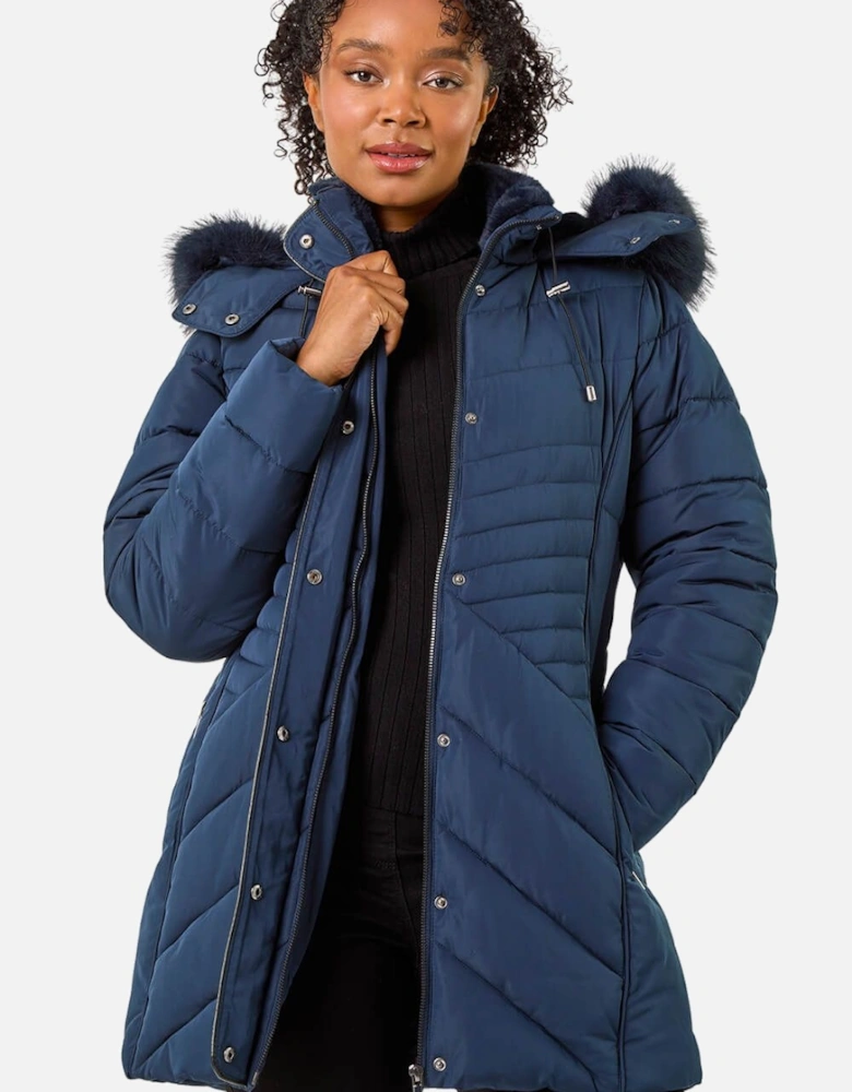 Petite Hooded Longline Quilted Coat