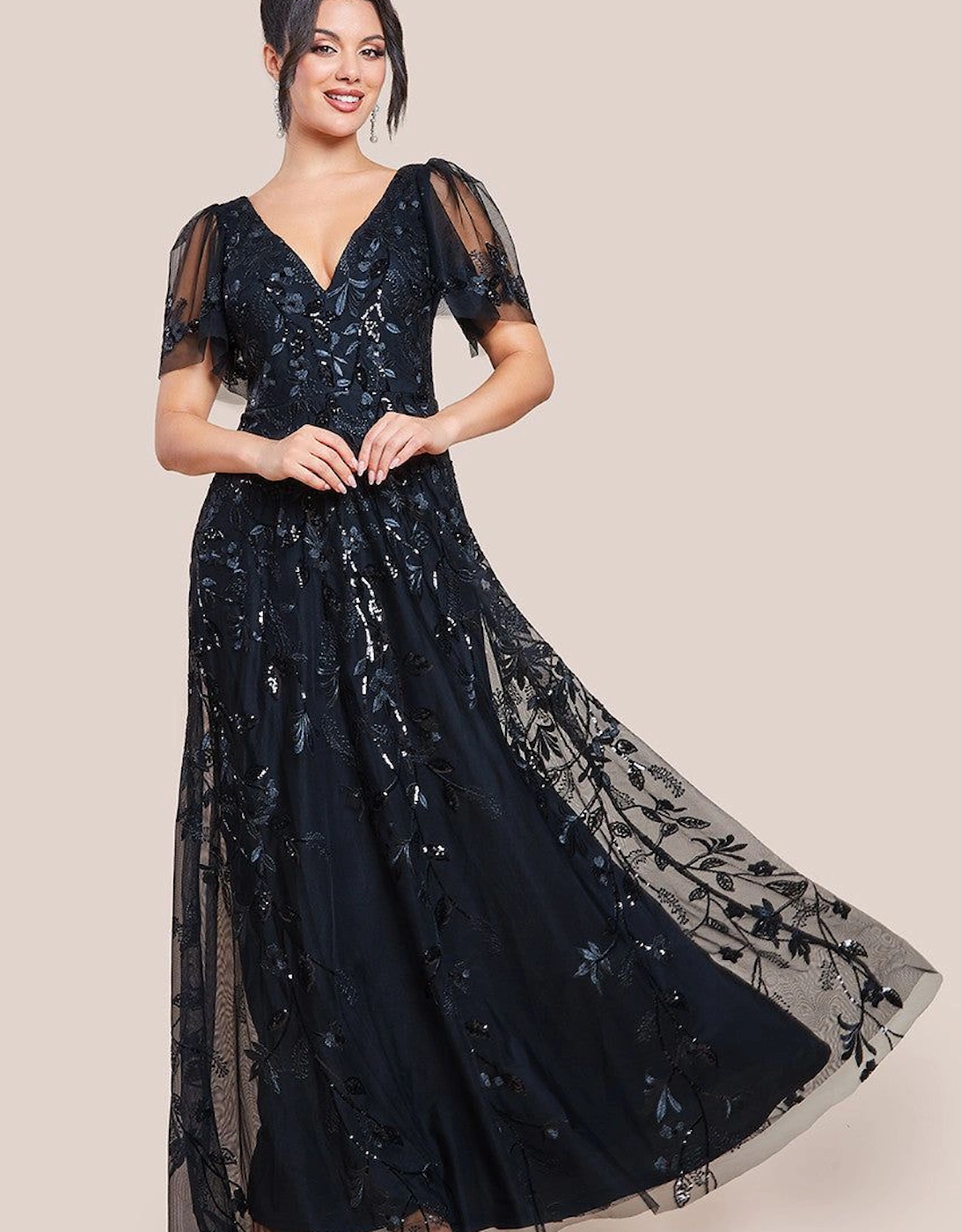 Flared Sleeve Embroidered Maxi Dress, 2 of 1