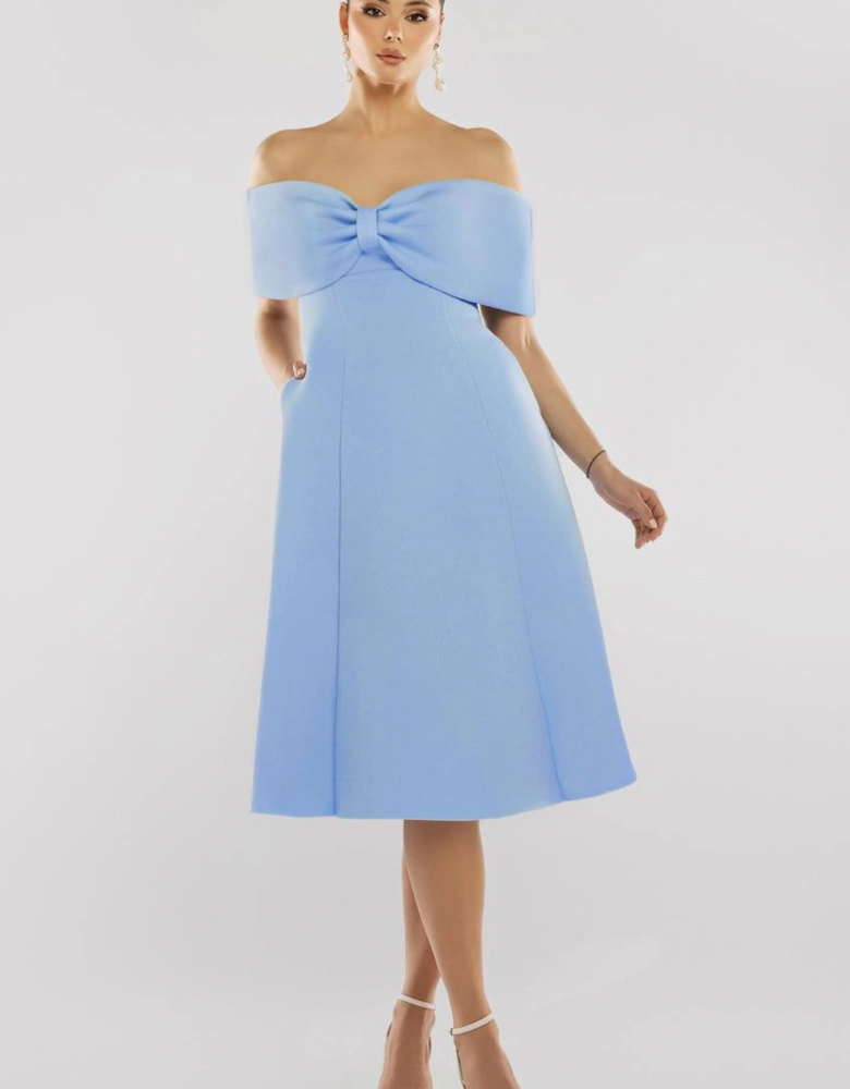 Bow Off The Shoulder A Line Midi Dress