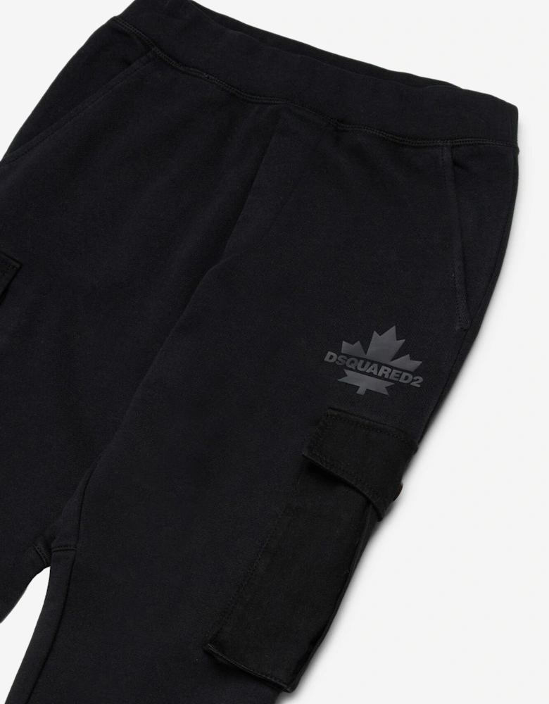 Kids Maple Leaf Logo Cargo Joggers in Black