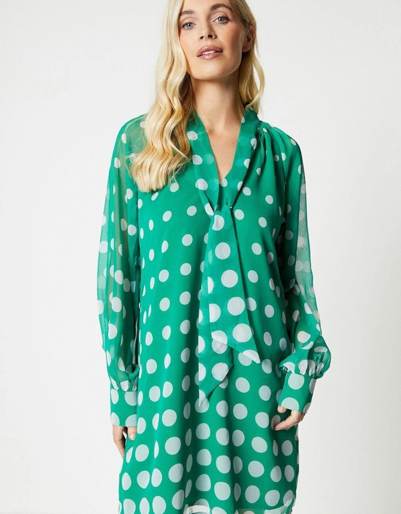 Petite Spot Chiffon Tie Neck Shift Dress