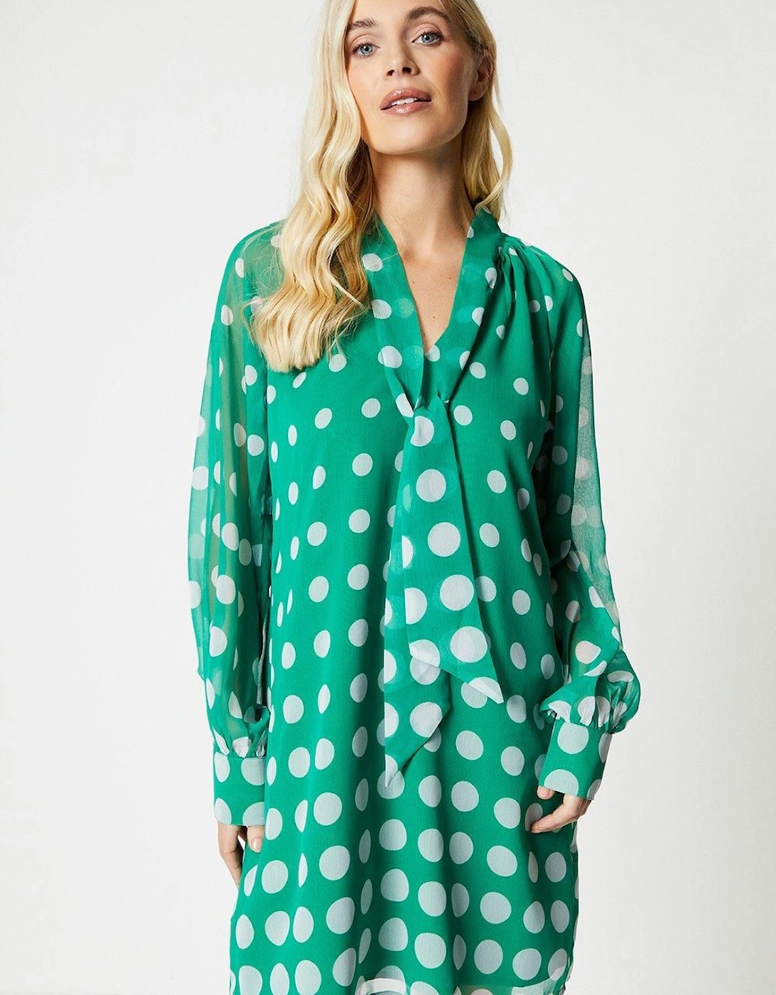 Petite Spot Chiffon Tie Neck Shift Dress, 2 of 1