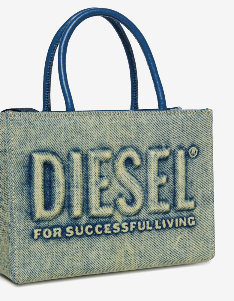 Girls Washed Denim Logo Mini Bag in Blue (18cm)