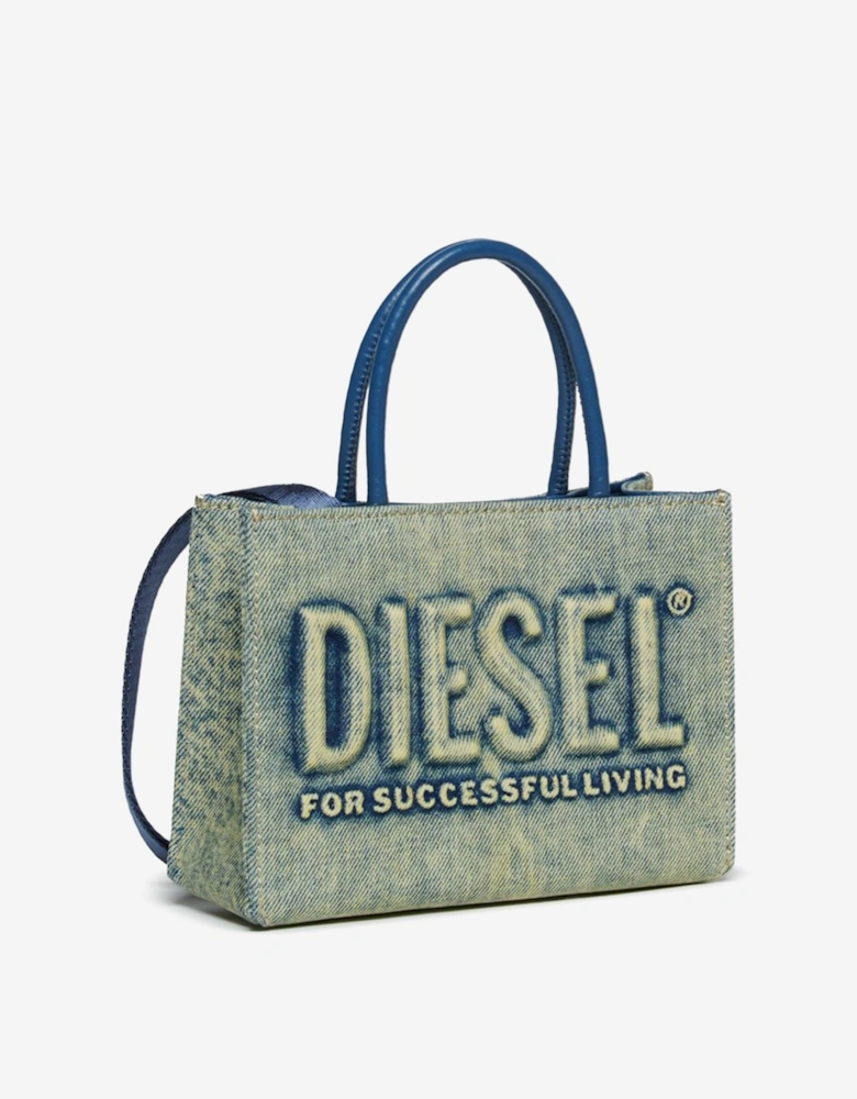 Girls Washed Denim Logo Mini Bag in Blue (18cm)