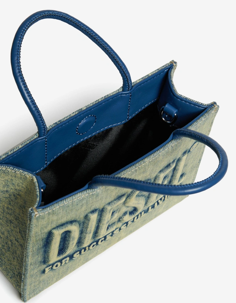 Girls Washed Denim Logo Mini Bag in Blue (18cm)