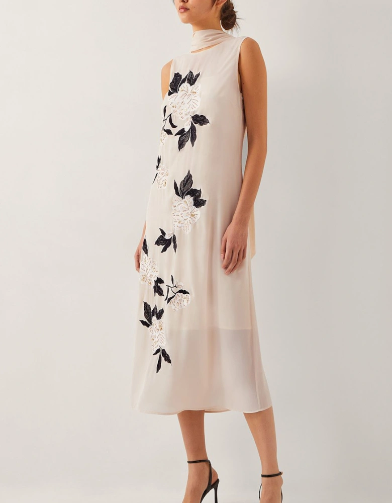 Ari Floral Embellished Midi Dress Cream