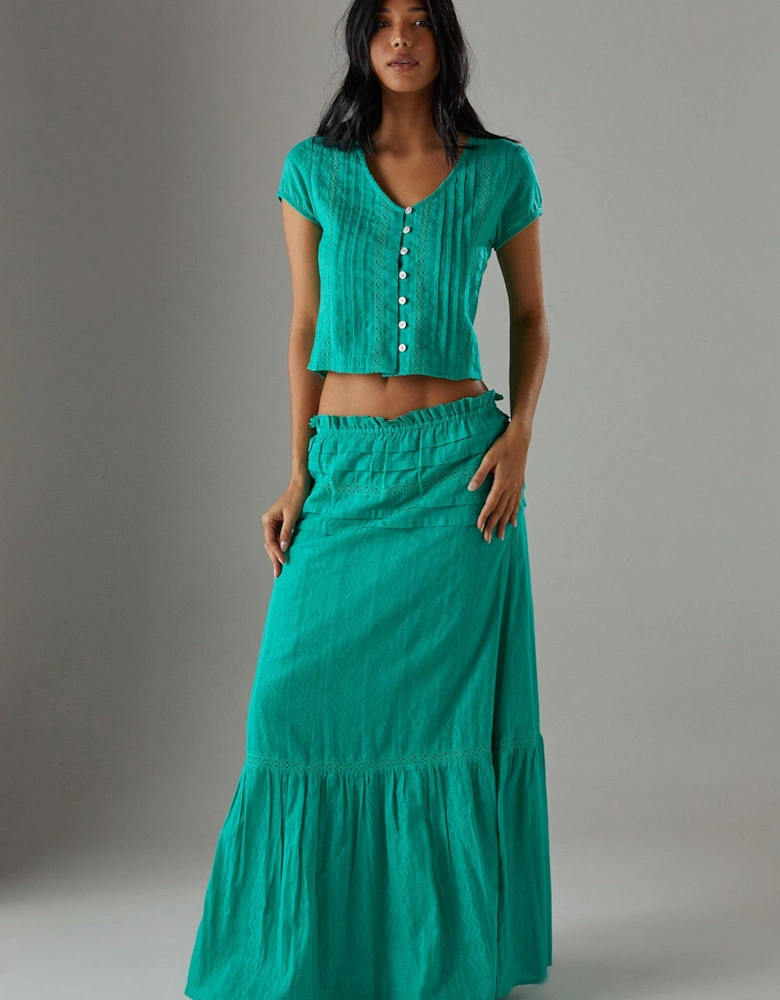 Cotton Dobby Button Through Boho Crop Top