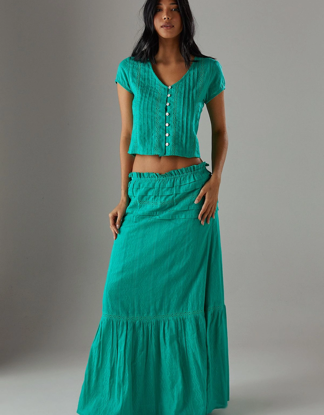 Cotton Dobby Button Through Boho Crop Top, 2 of 1