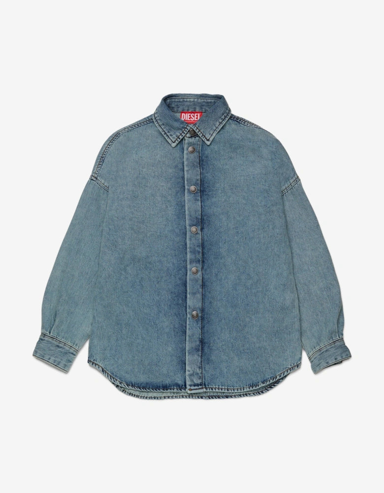 Boys Marbled Denim Shirt in Blue