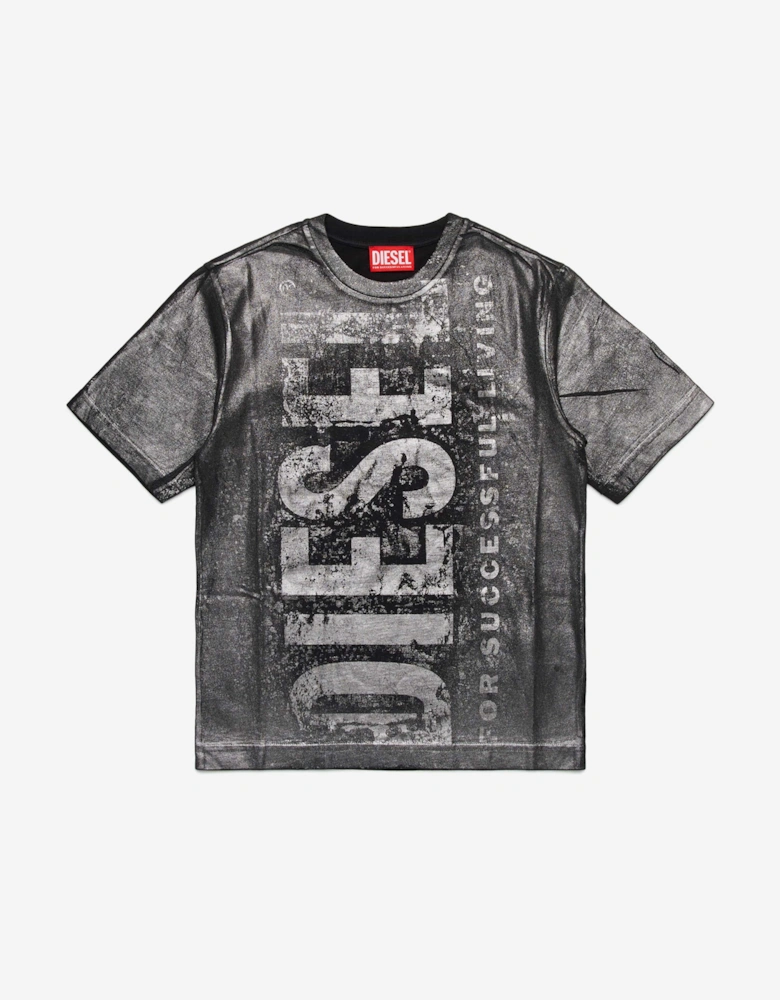 Boys Metallic Effect Logo T-Shirt in Black
