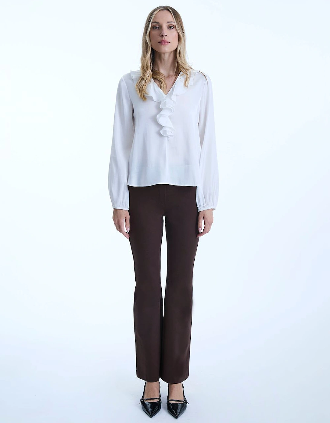 White Ruffled V-neck Blouse, 2 of 1