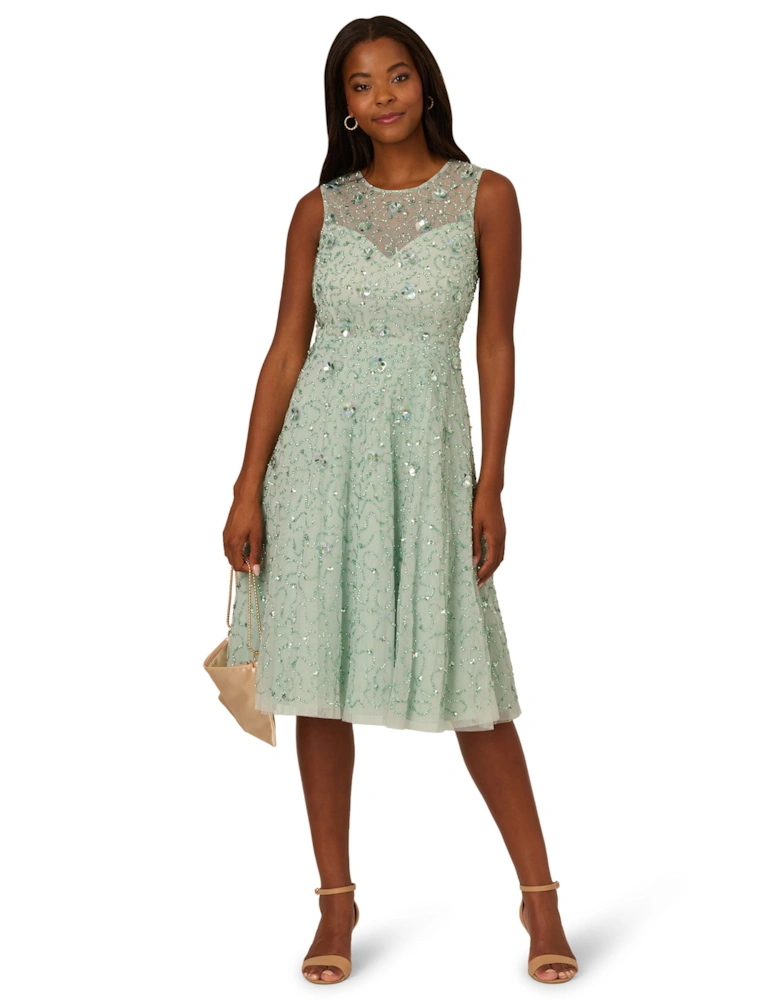 Illusion Beaded Mesh Dress