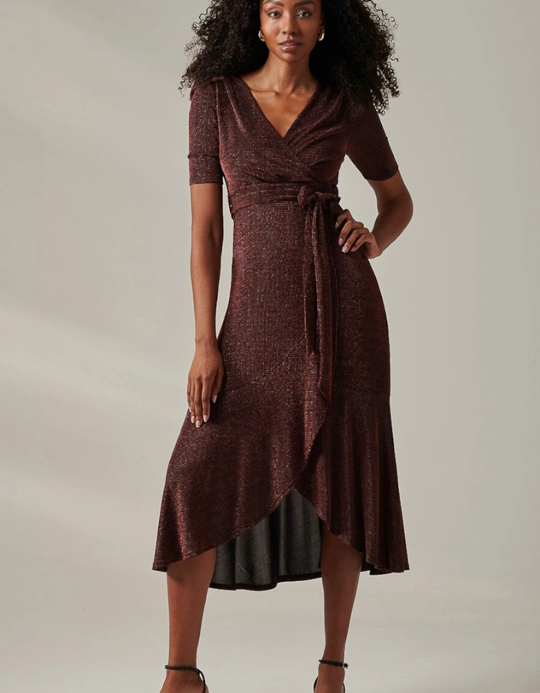 Metallic Tie Waist Wrapped Maxi Dress