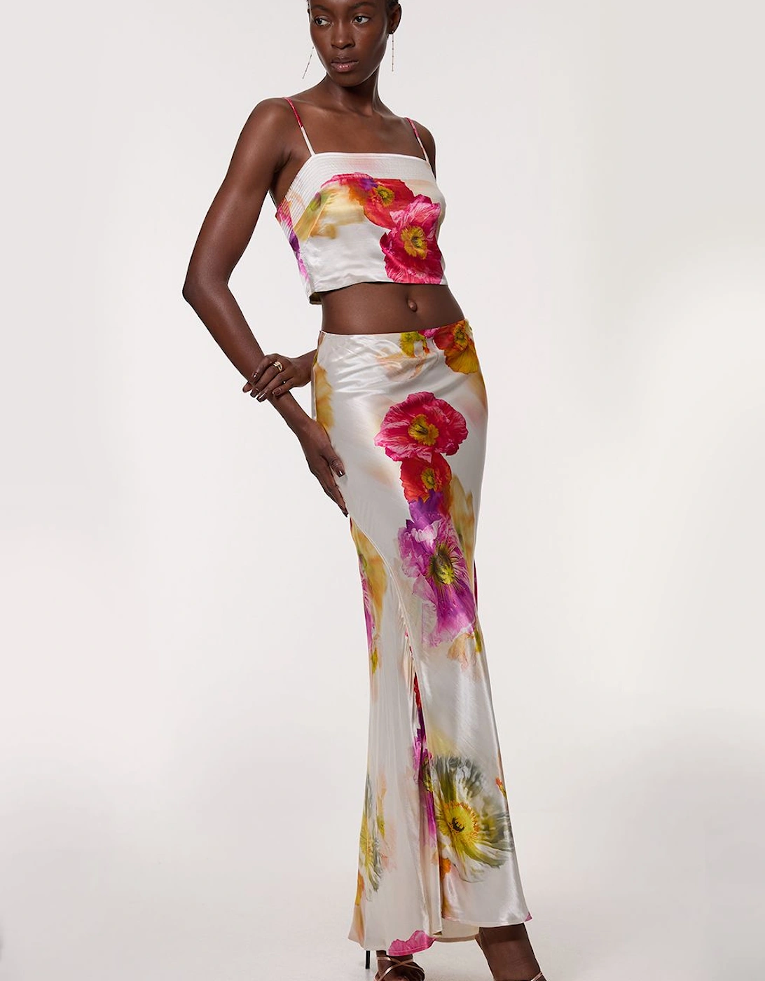 Floral Viscose Satin Woven Top And Skirt Set, 2 of 1