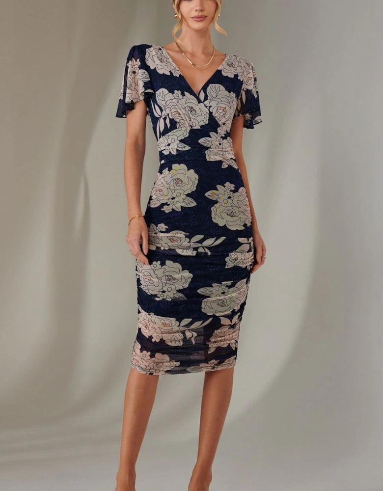 Angel Sleeve Ruched Bodycon Dress