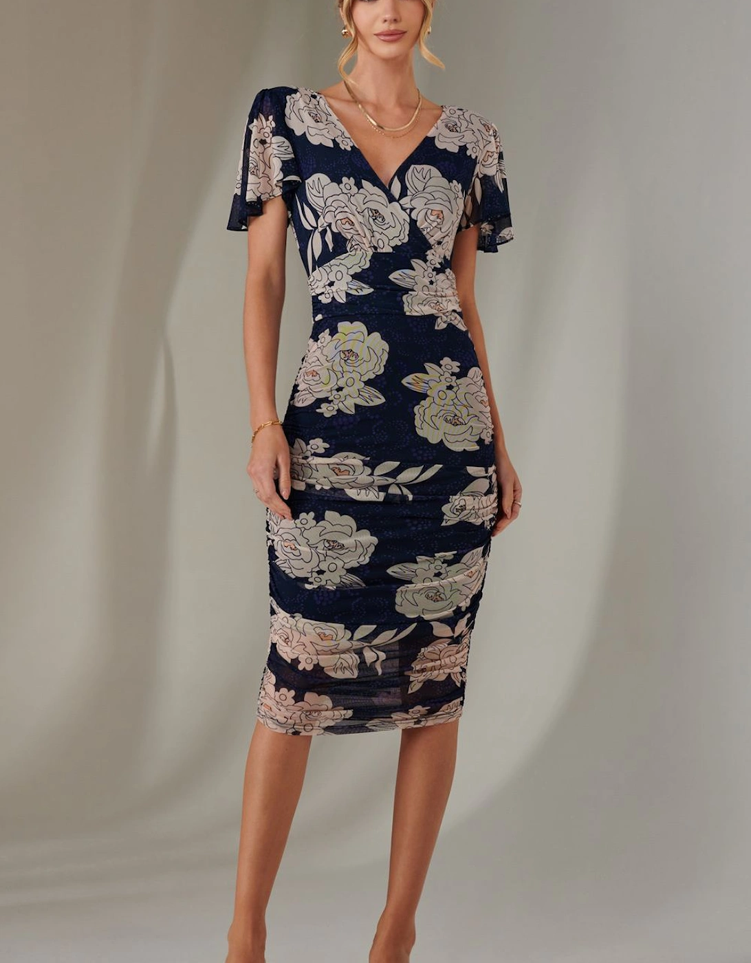 Angel Sleeve Ruched Bodycon Dress, 2 of 1