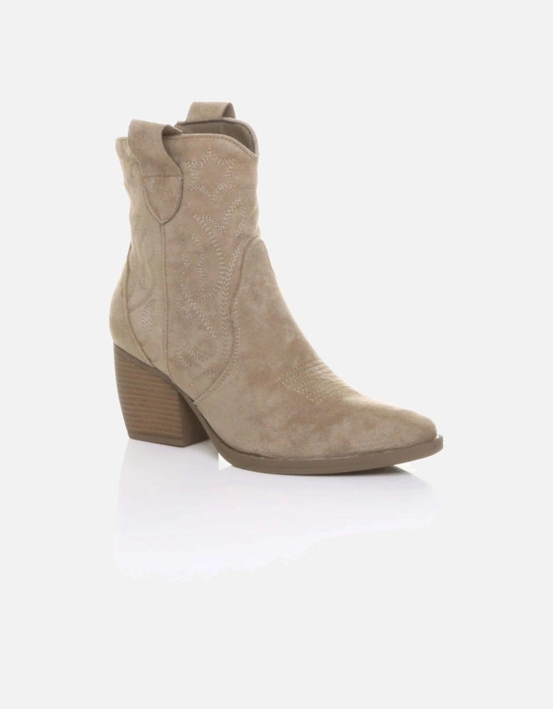 Mid Cuban Heel Pointed Toe Western Cowboy  Ankle Boots