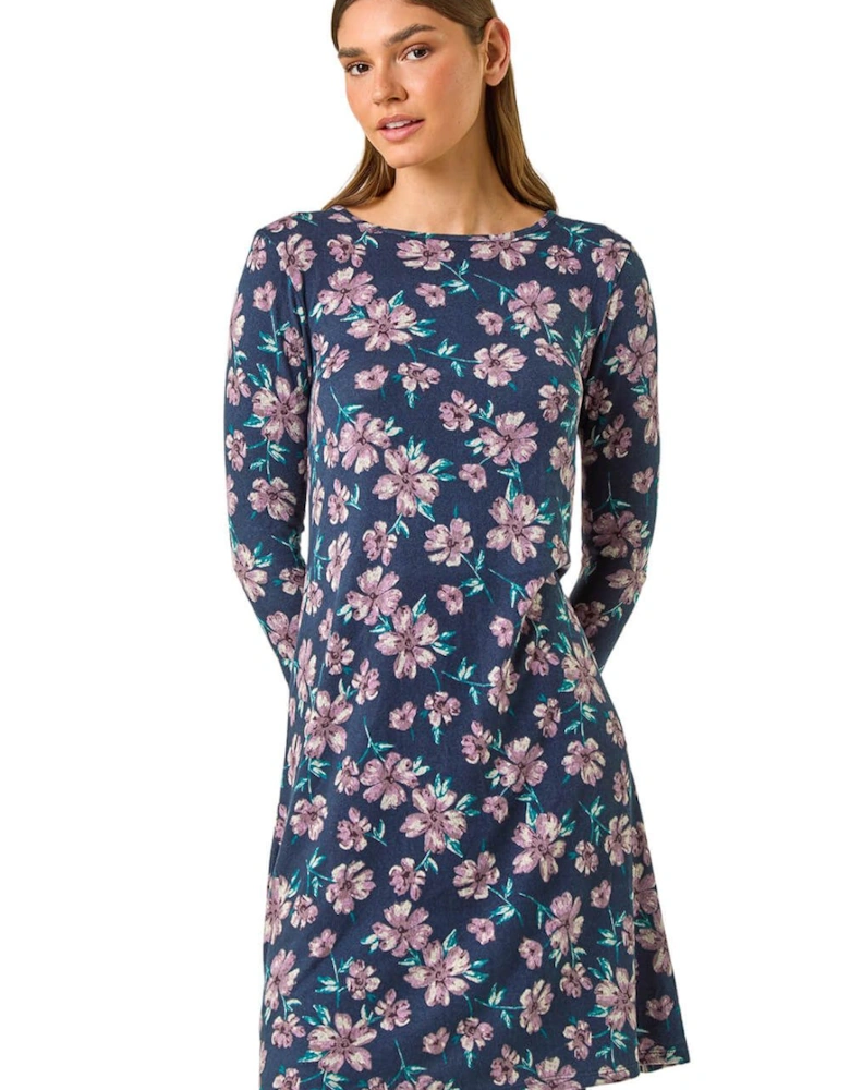 Floral Print Swing Stretch Midi Dress