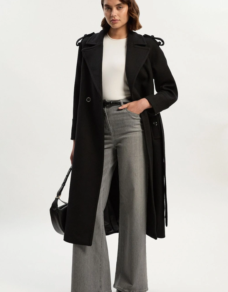 Wool Tailored Belted Midi Coat