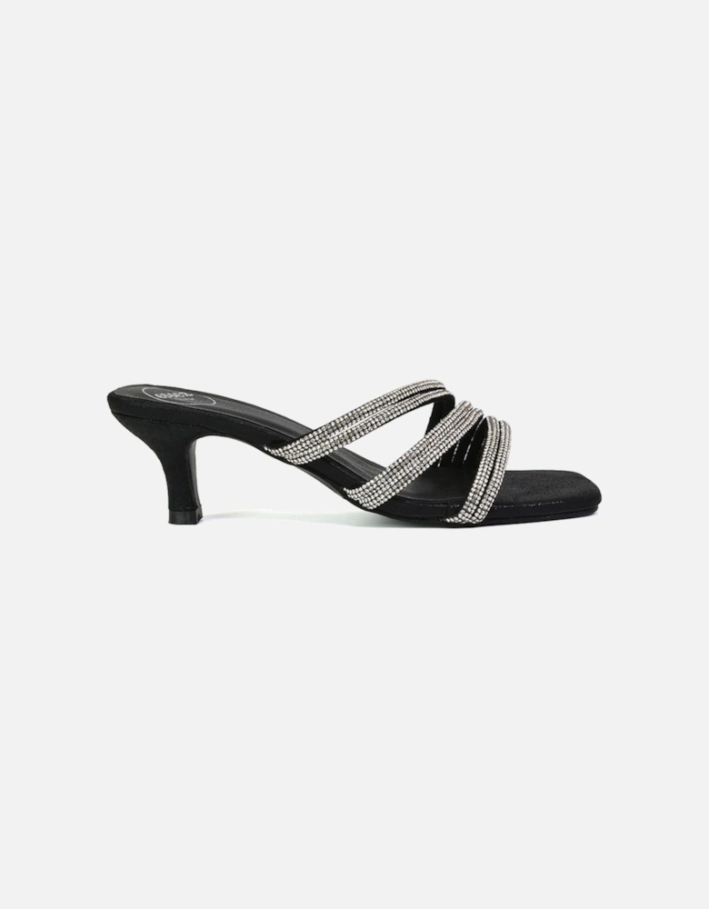 'Jennie' Square Toe Diamante Sparkly Gem Crystal Sandal Heeled Mules