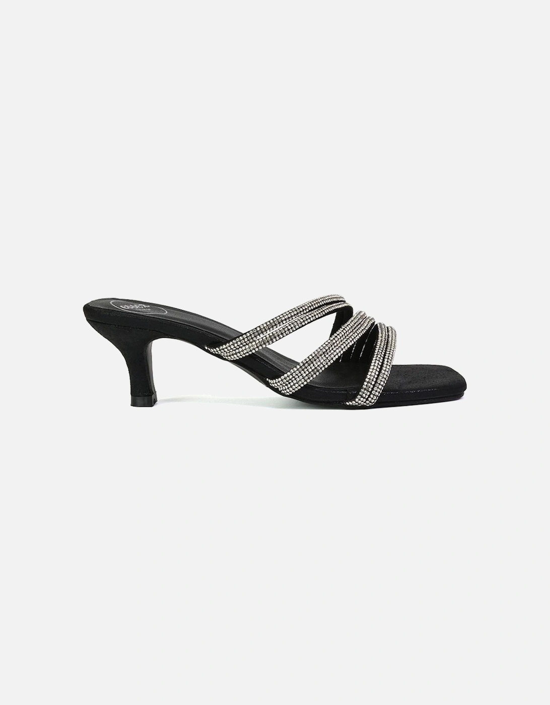 'Jennie' Square Toe Diamante Sparkly Gem Crystal Sandal Heeled Mules, 2 of 1