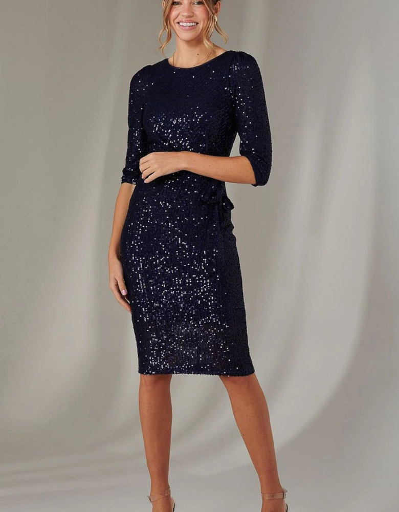 3/4 Sleeve Sequin Stretch Shift Dress