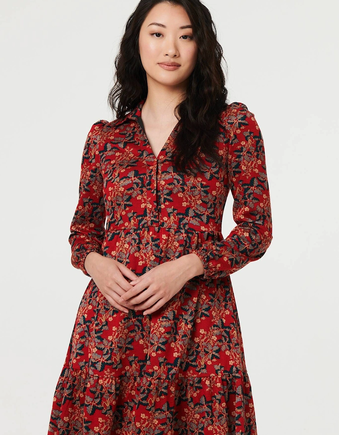 Leaf Print Long Sleeve Jersey Dress, 2 of 1