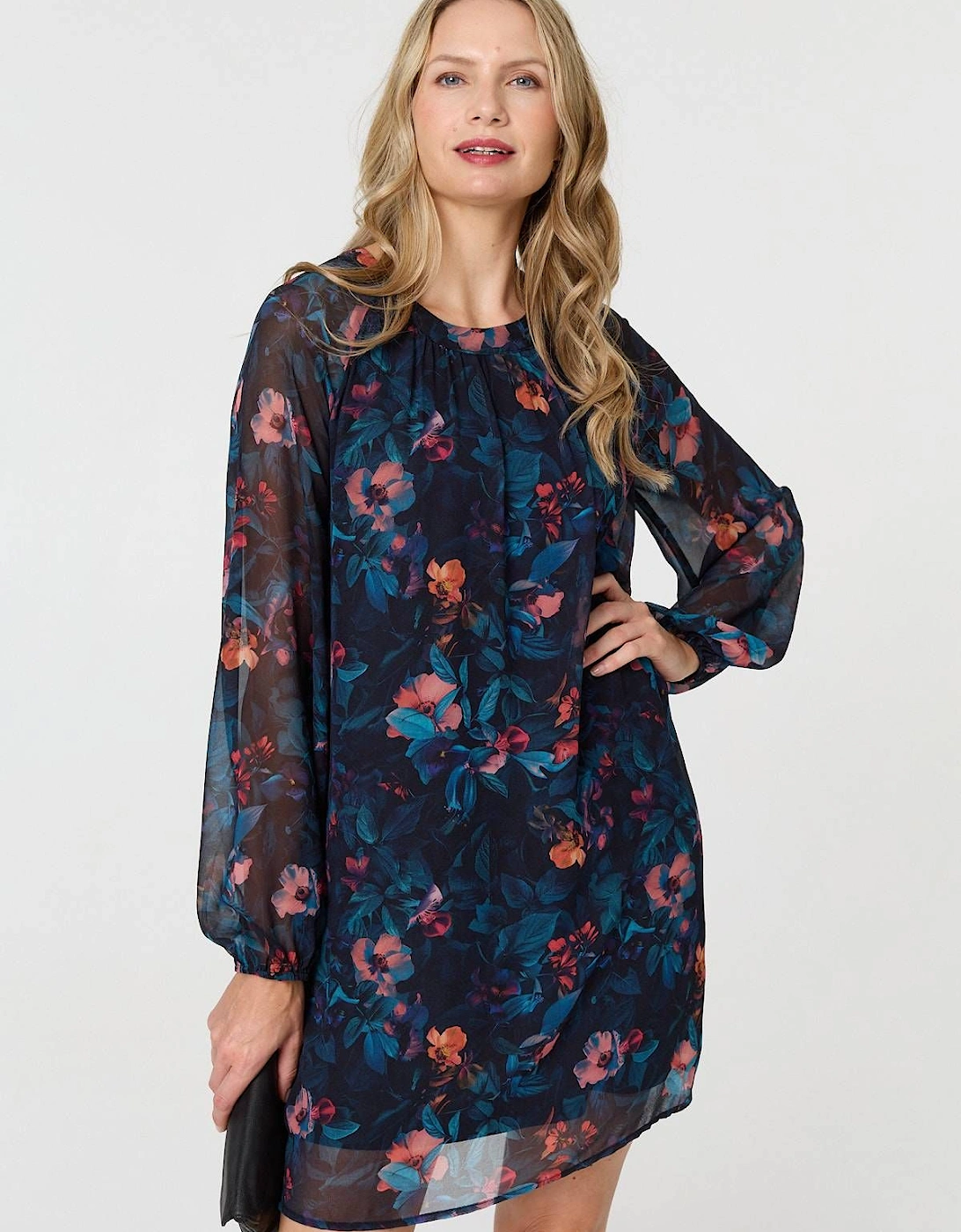 Floral Layered Long Sleeve Short Dress, 2 of 1