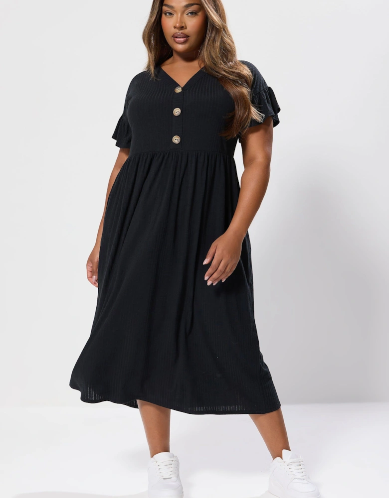 Ribbed Frill Midaxi Dress