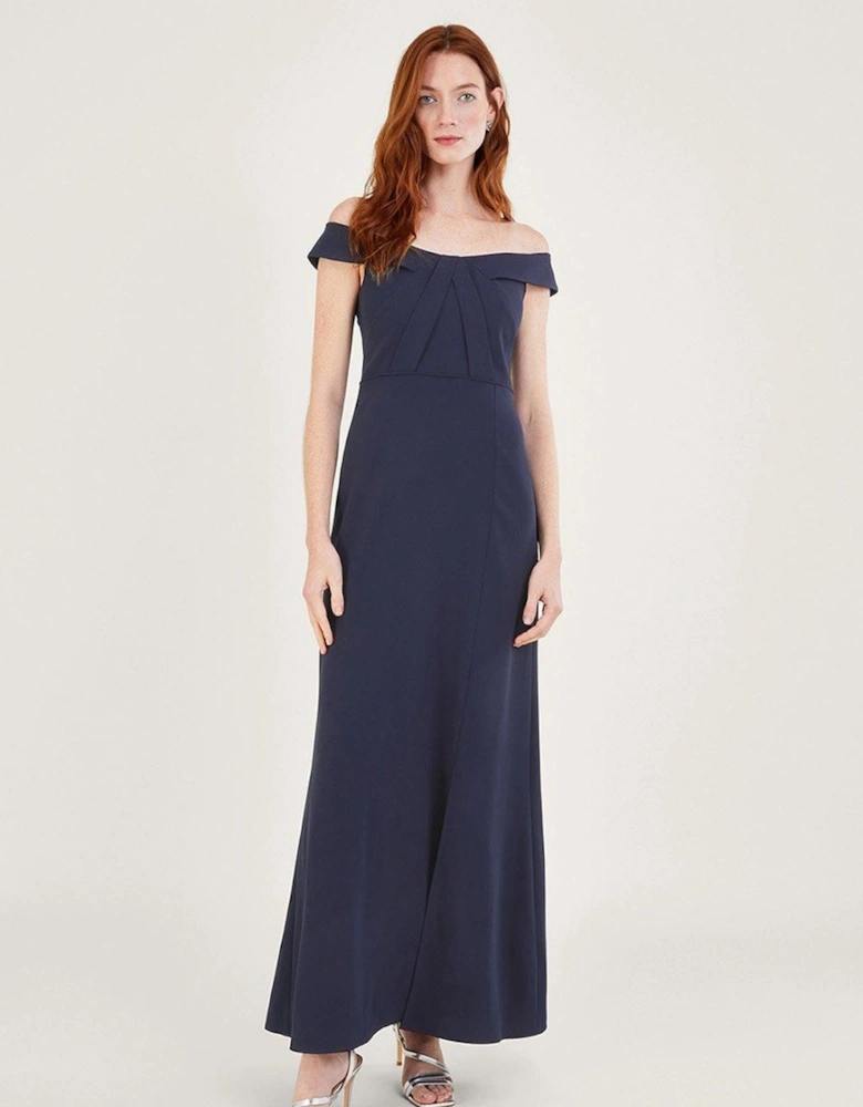 Beatrice Crepe Bardot Maxi Dress Blue