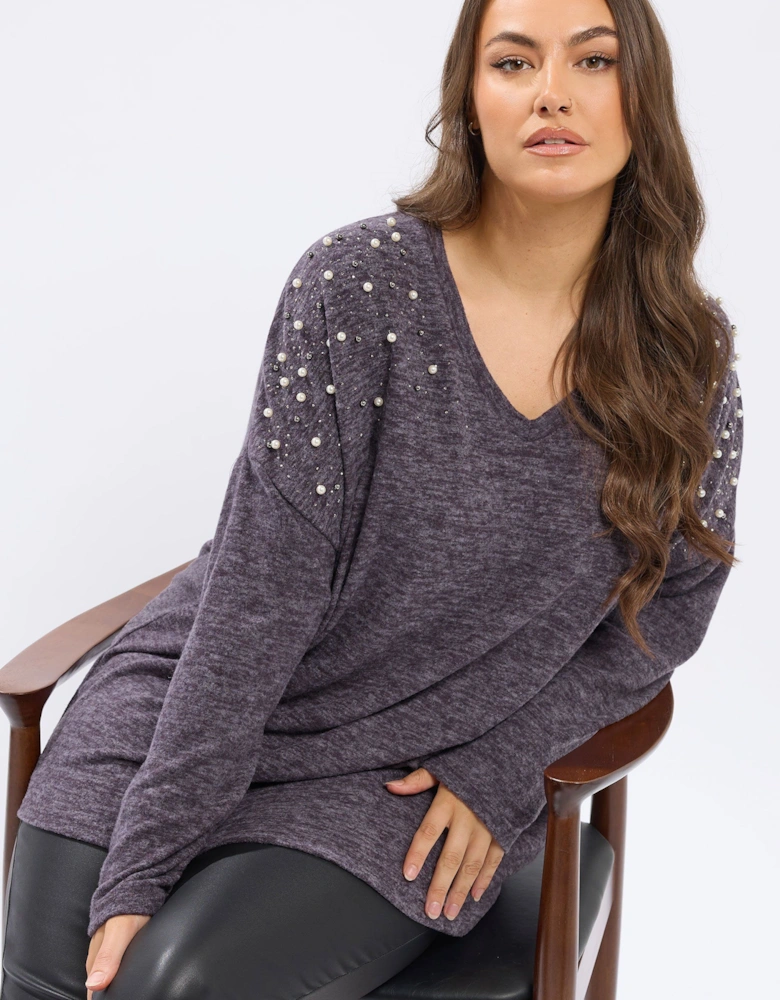 Pearl Embellished Drop Shoulder Jumper