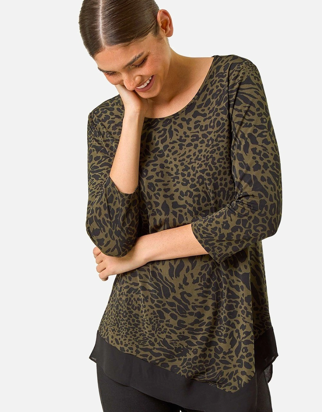 Animal Print Chiffon Asymmetric Hem Top, 2 of 1