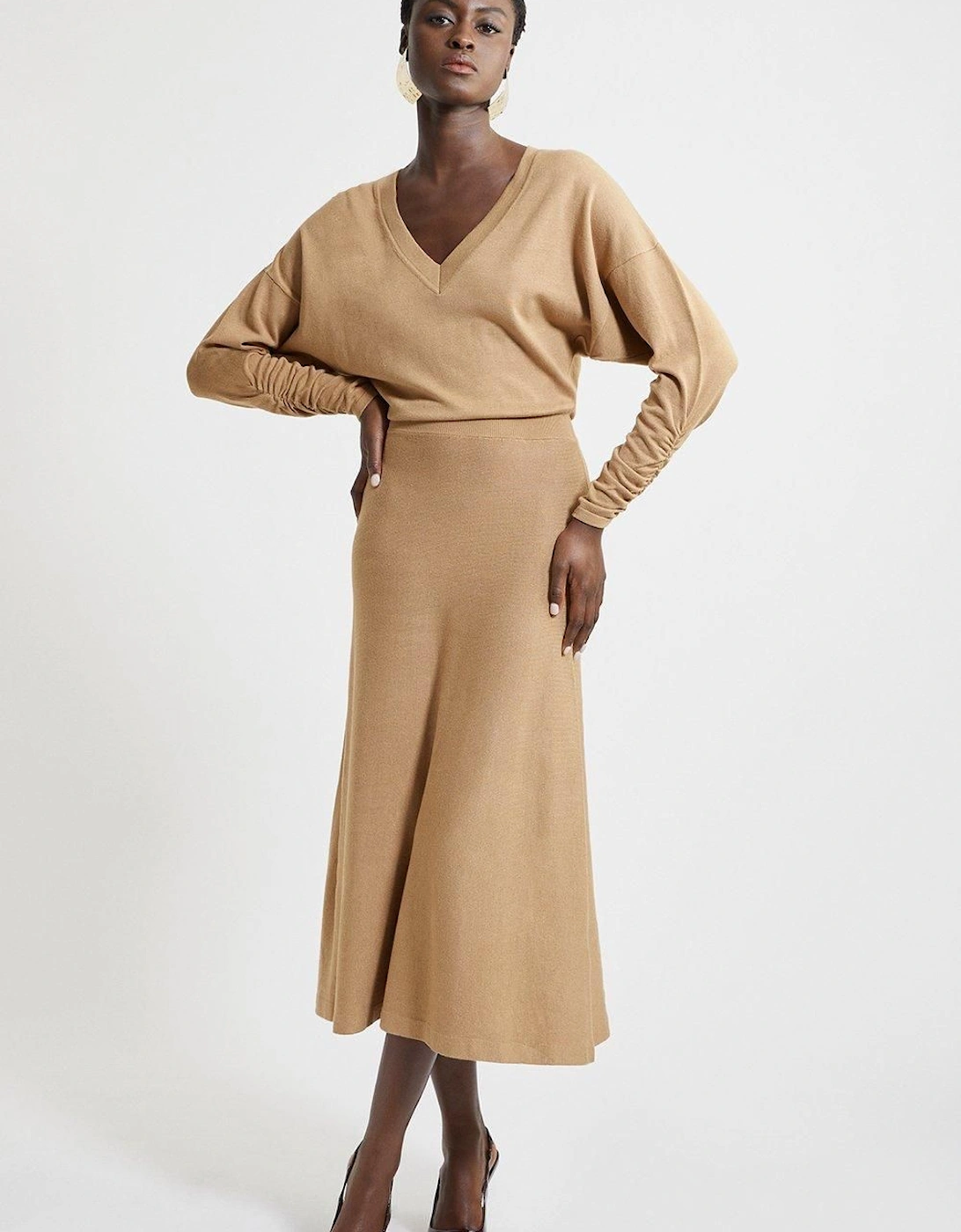 Viscose Blend V Neck Knit Midi Dress, 2 of 1