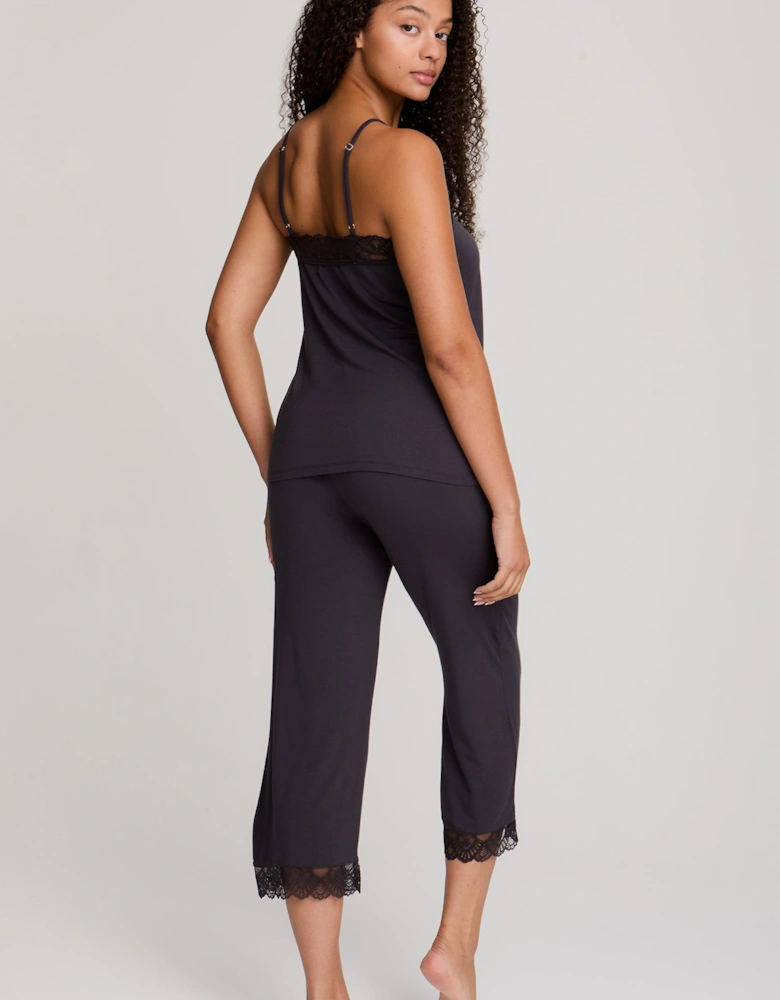 Bamboo Lace Cami Cropped Trouser Pyjama Set in Raven