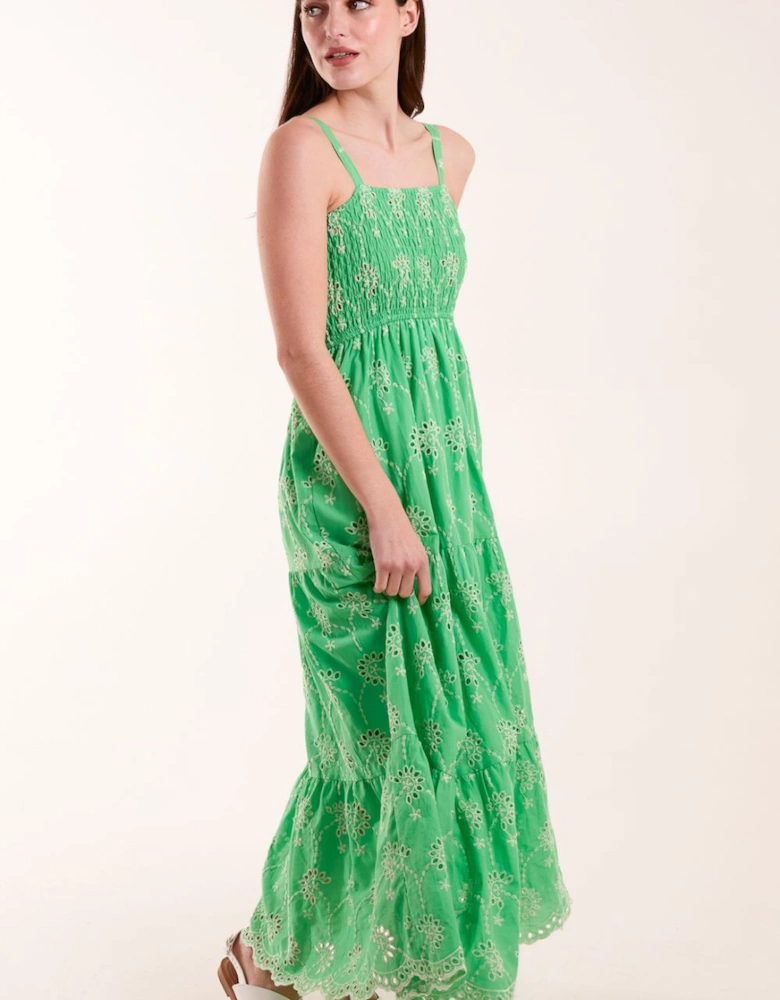 Shirred Bust Midi Dress With Straps