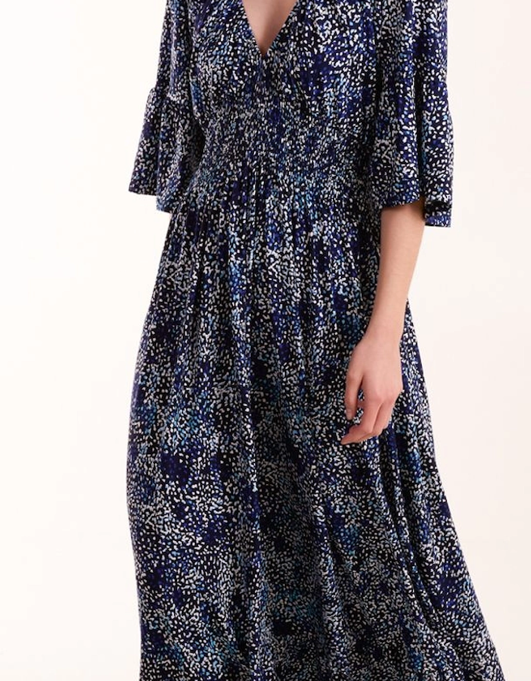 Elasticated Neck Shirred Waist Midi Dress, 2 of 1