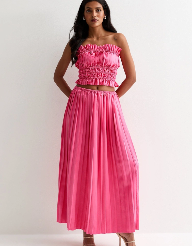 Hot Pink Pleated Maxi Skirt