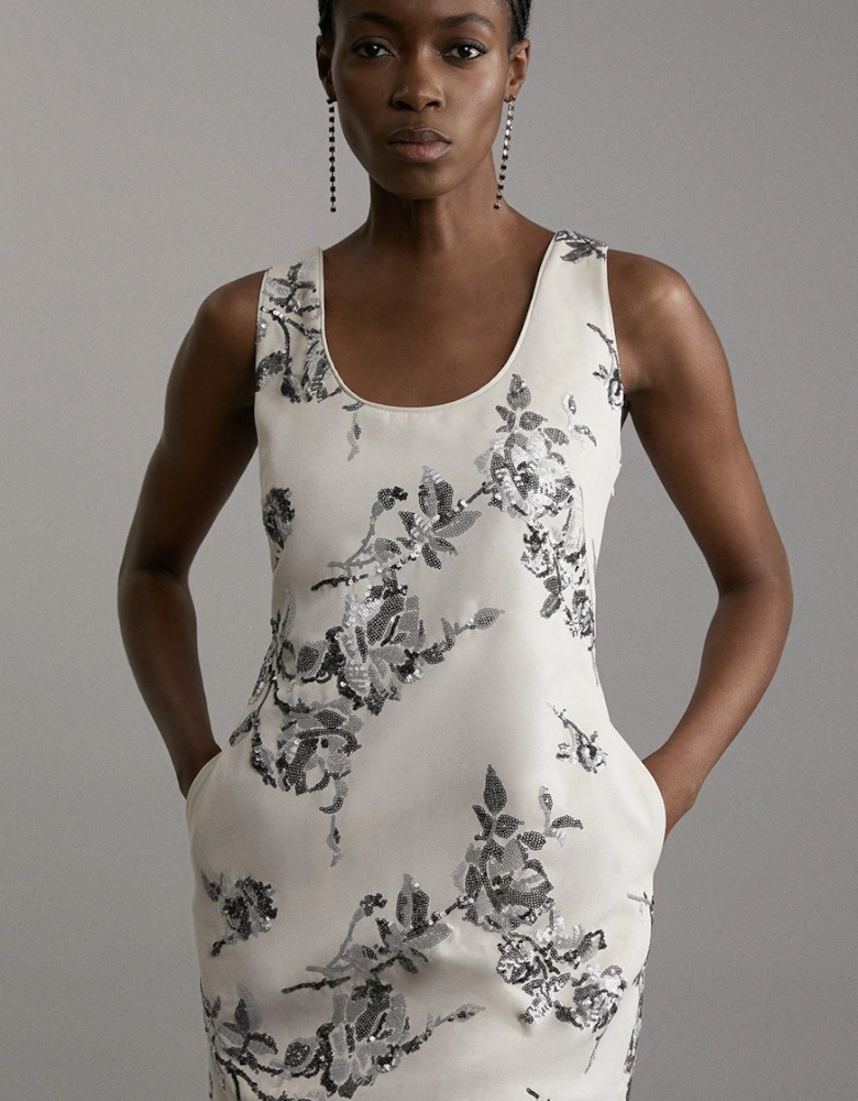Satin Sequin And Embroidery Woven Mini Dress