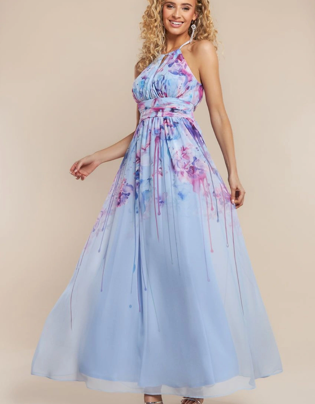 Floral Printed Chiffon Halter Maxi Dress, 2 of 1