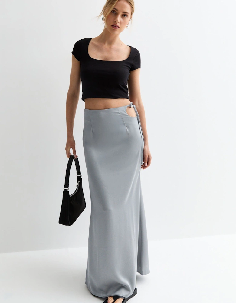 Silver Satin Maxi Skirt