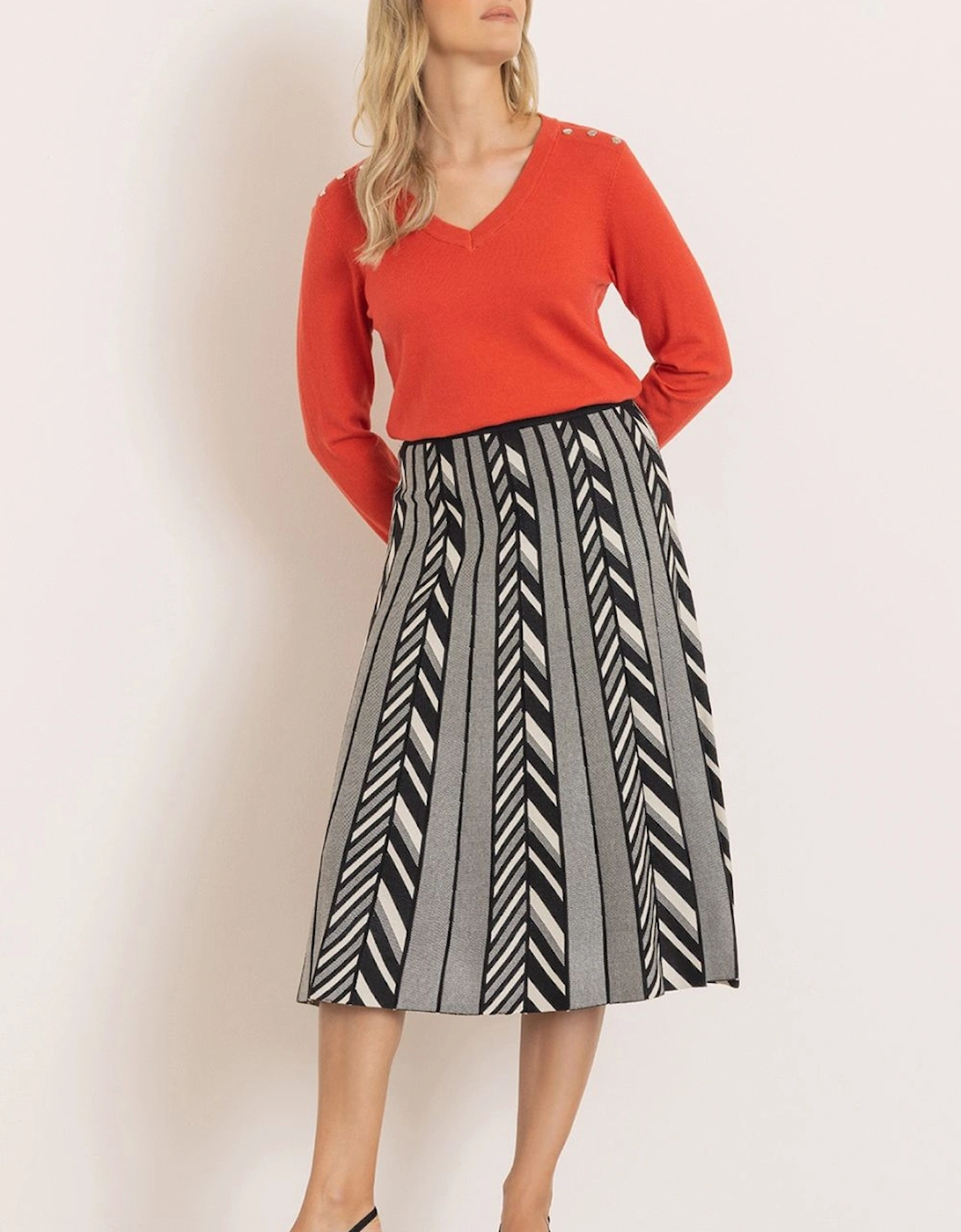Pleated Chevron Knit Midi Skirt, 2 of 1