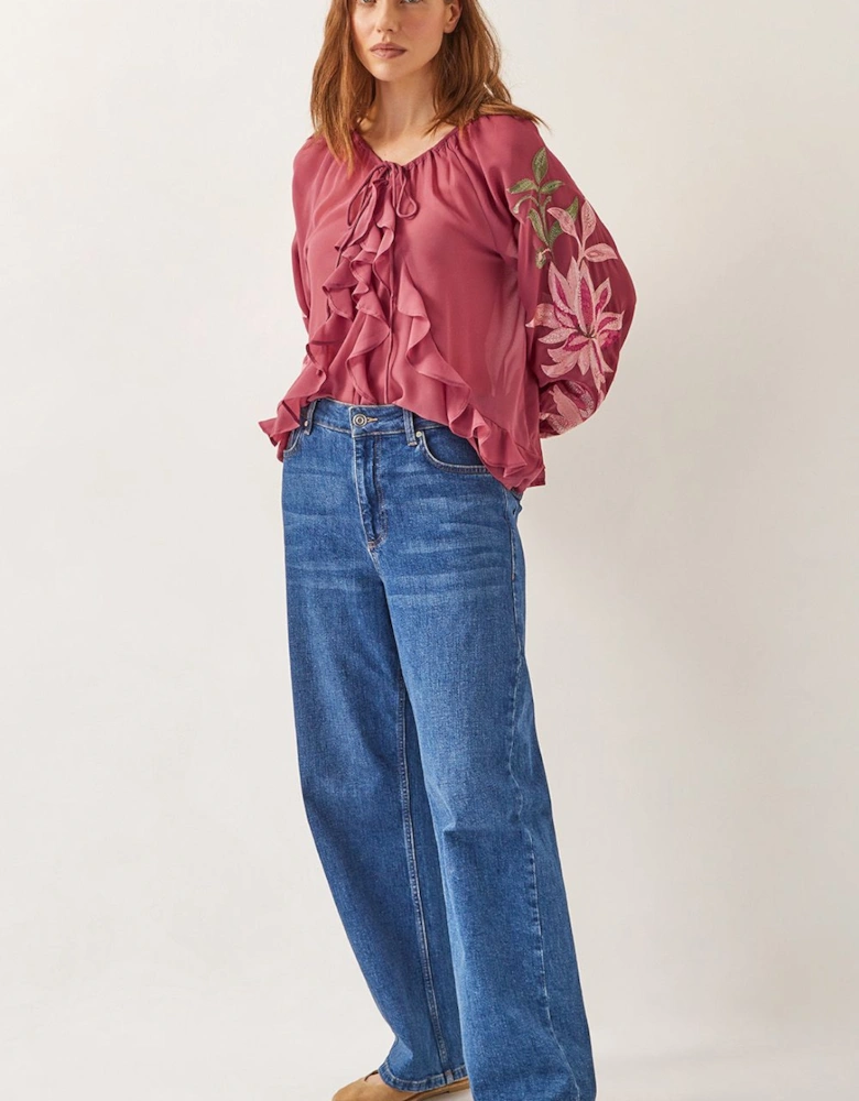 Natalia Embroidered Ruffle Blouse Pink