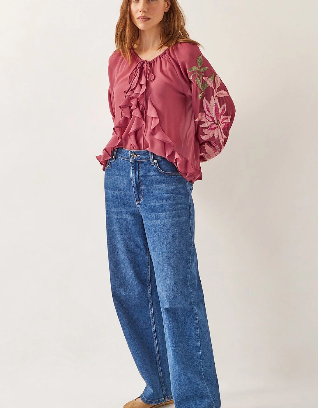 Natalia Embroidered Ruffle Blouse Pink, 2 of 1