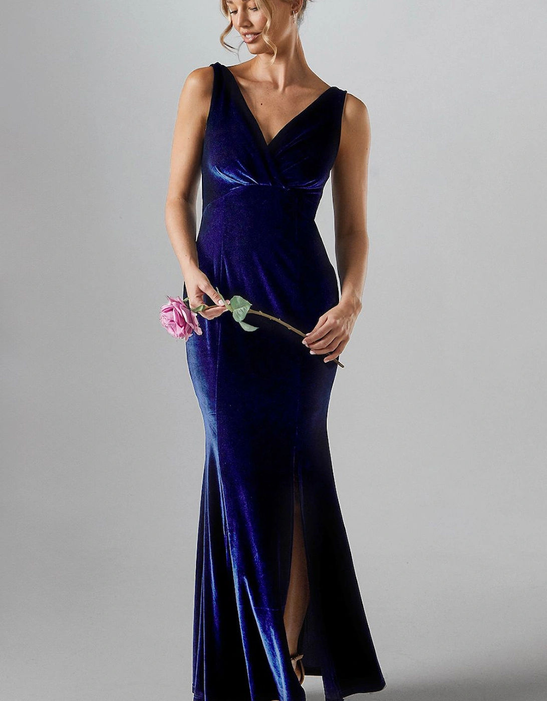 V Neck Tie Back Velvet Bridesmaid Maxi Dress, 2 of 1