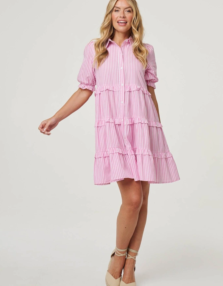 Striped 1/2 Sleeve Short Shirt Dress