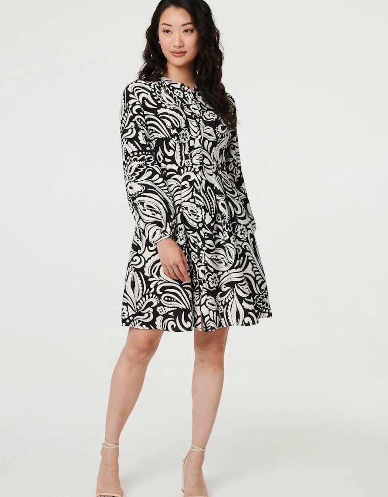 Printed Long Sleeve Knee Length Dress