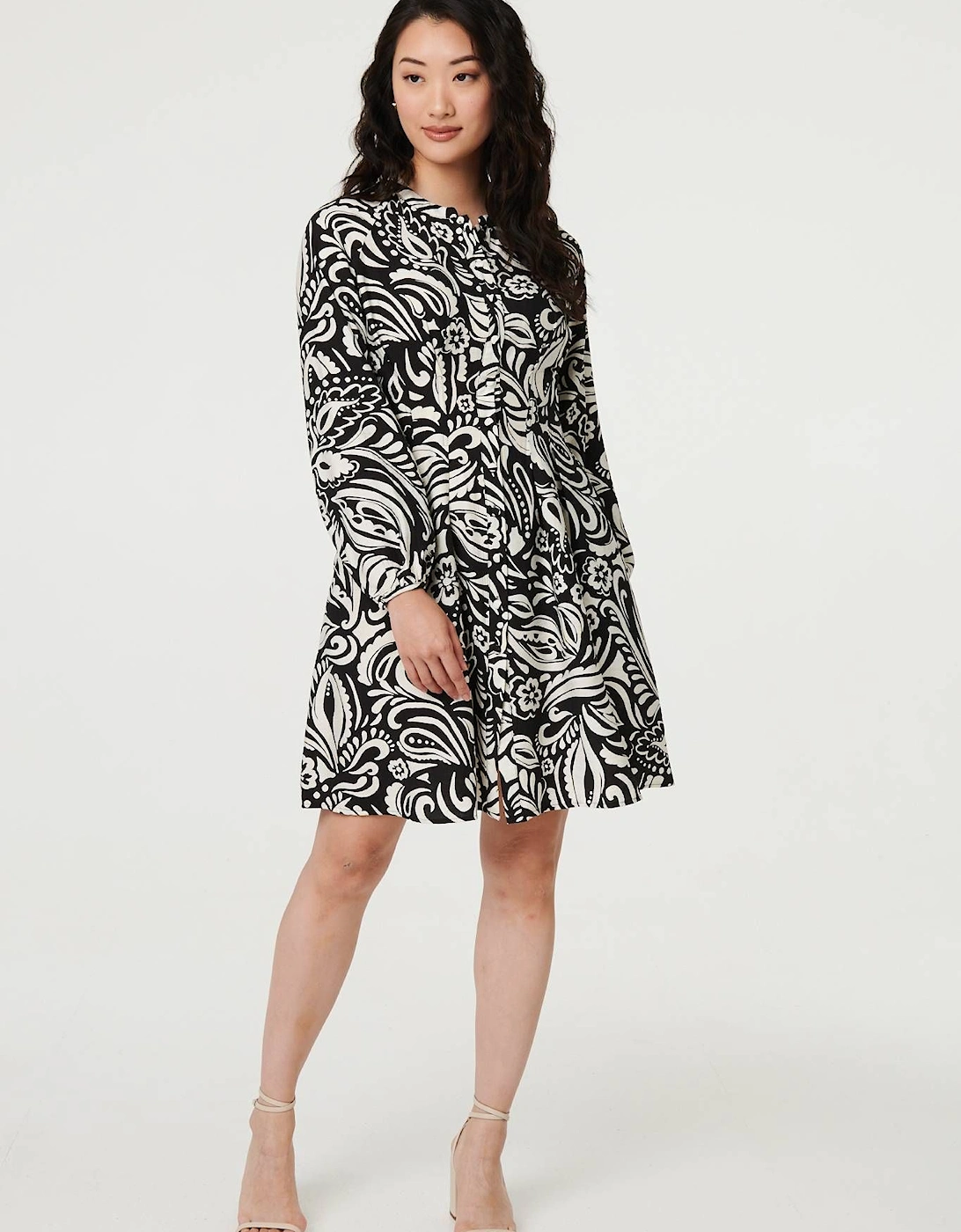 Printed Long Sleeve Knee Length Dress, 2 of 1