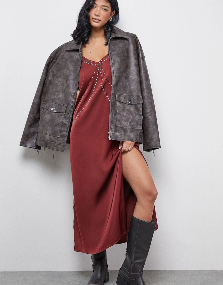 Premium Stud Embellished Strappy Cami Slip Dress
