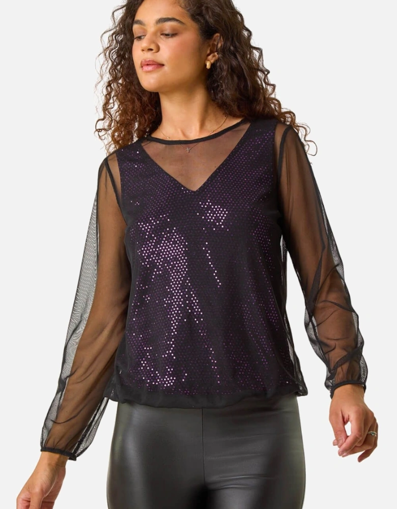 Mesh Overlay Sparkle Top
